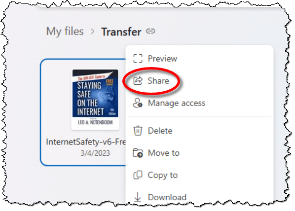 OneDrive share option.