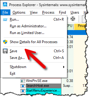 Process Explorer view details.