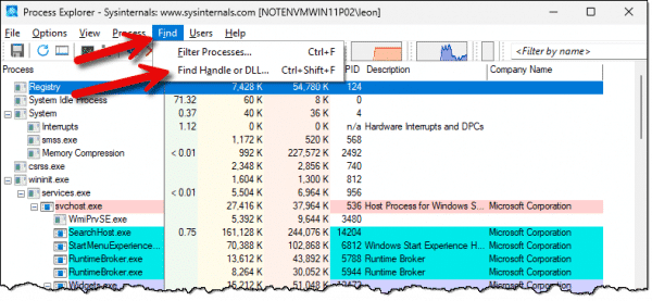 Process Explorer find