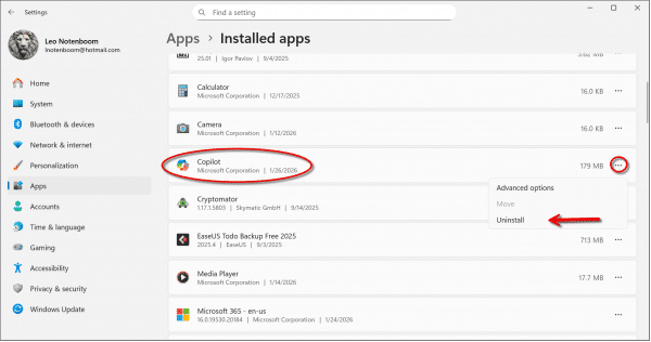 Uninstalling Copilot