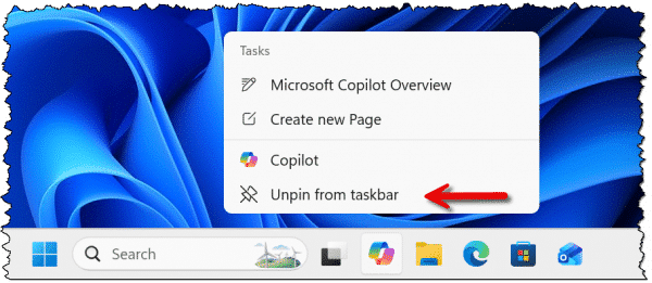 Unpinning Copilot from the Windows 11 taskbar.