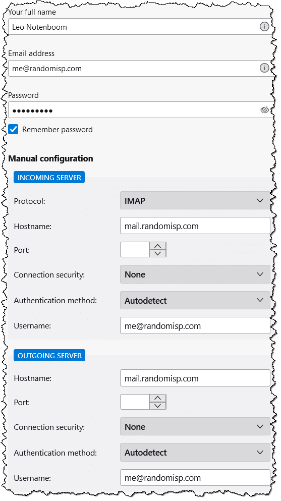 A full email account configuration.
