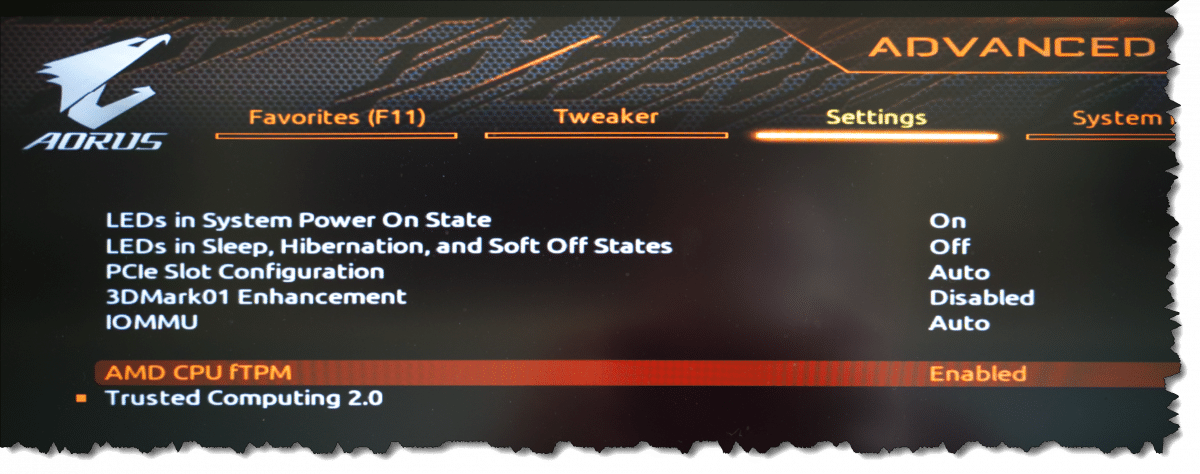 TPM setting in UEFI