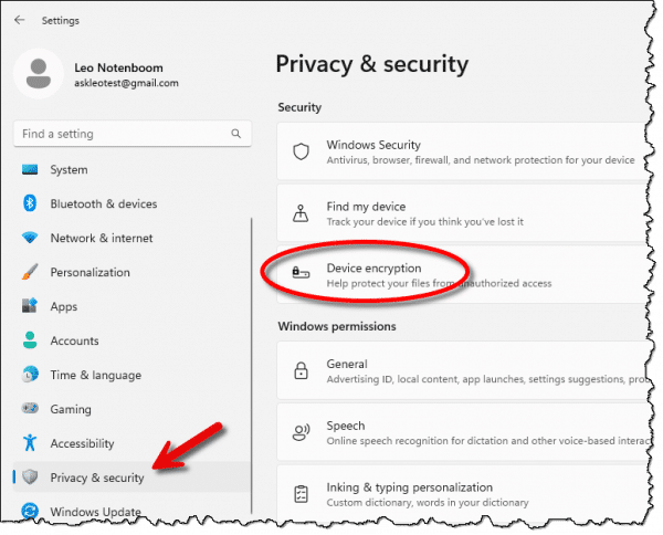 Windows 11 Home, Privacy & security settings