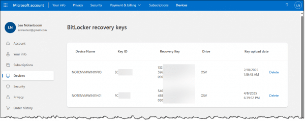 Bitlocker Recovery Keys
