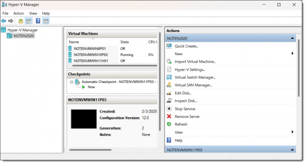 Windows 11 Hyper V manager.