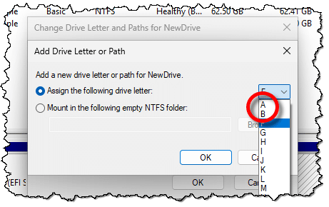 A & B as available drive letters.