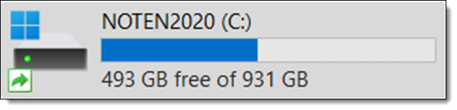 Amount of of my C: drive used, and its size.