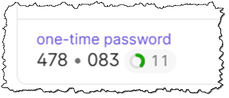 A two-factor code displayed in 1Password.