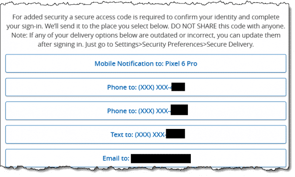 Bank 2FA options, including 