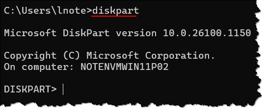 Running the diskpart command.