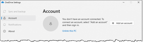 OneDrive app account setting.