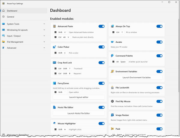 PowerToys Dashboard