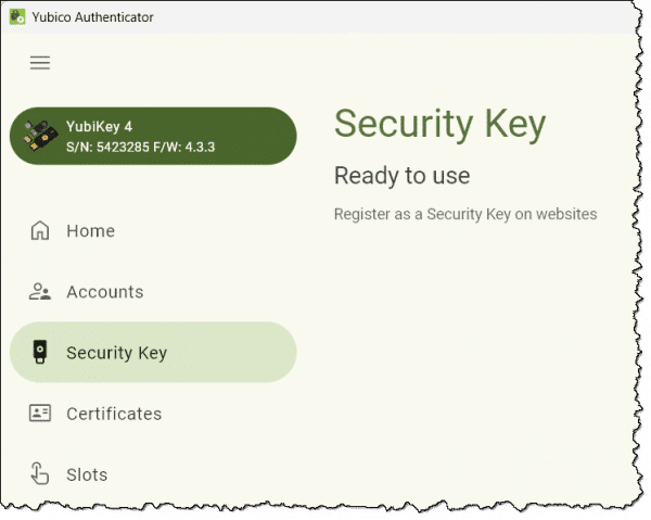 Older, non-FIDO2 compliant Yubikey.