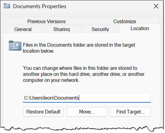 The location of the Documents folder.