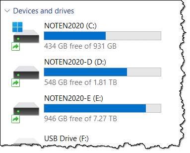 Some of the drives on my PC.