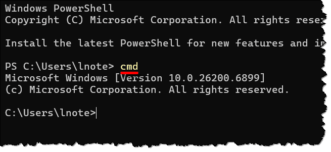 Running Command Prompt from within PowerShell.