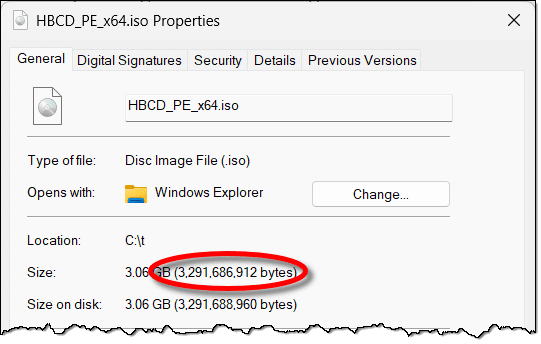 Hirens Boot CD file size.