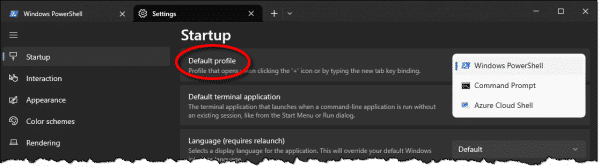 Terminal default profile setting.