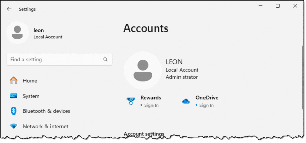 A single account, local.