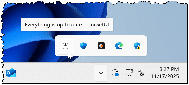 UniGetUI icon in notification area.