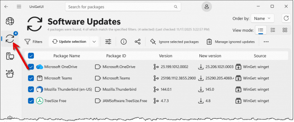 UniGetUI showing available updates.