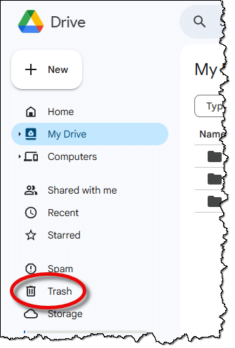 Google Drive's Trash folder.