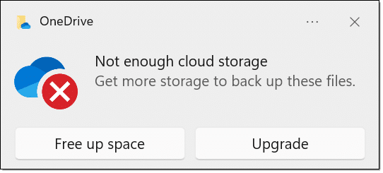 Not enough cloud storage.