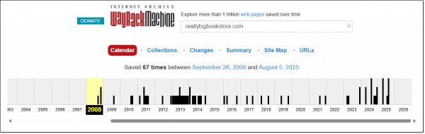 Wayback Machine record for reallybigbookstore.com