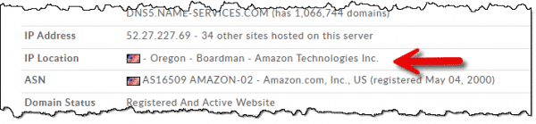 Server IP address and location.