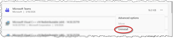 Uninstalling Microsoft Teams