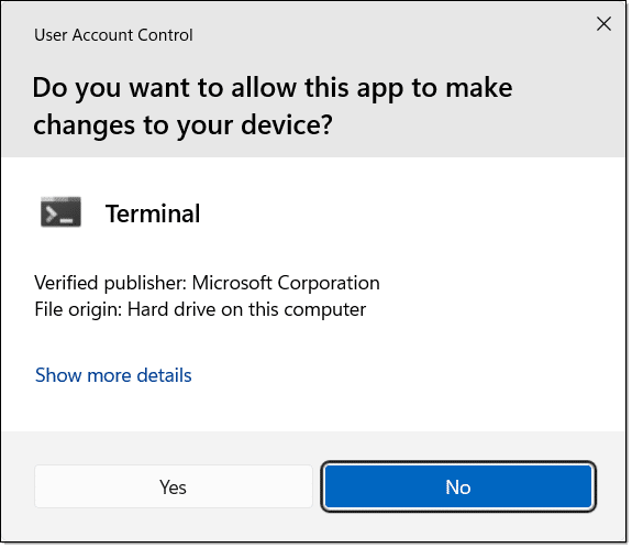 Standard UAC Dialog.