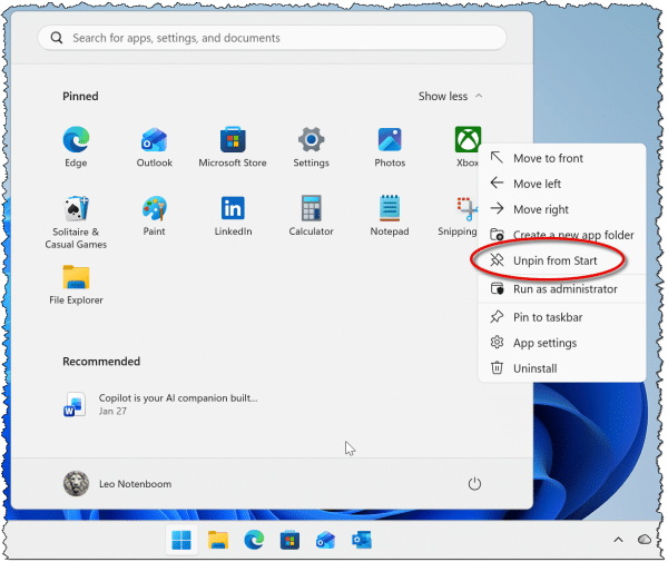 Unpinning the Xbox app from the Start menu.