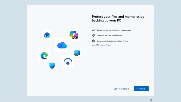 Backup offer, possibly during setup, possibly at other times.