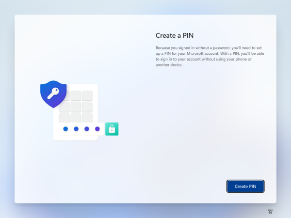 Create a PIN in Windows Setup.