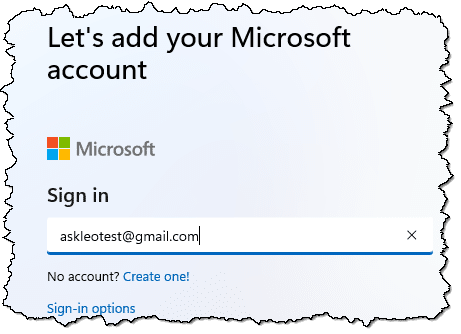 Using a Gmail account as a "Microsoft Account".