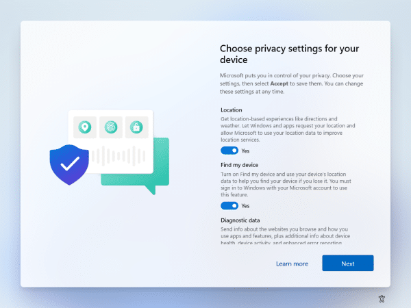 Windows 11 Privacy Settings at Setup.