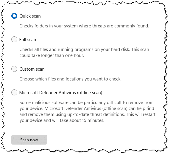 Windows Defender Scan Options